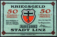 LINZ 1919 50 Pfennig German Notgeld Complete set of one
