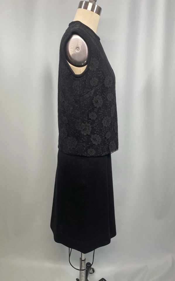 Conjunto de falda y top vintage vestido TALLA EXTRA PEQUEÑO XS lana negra años 60 encaje INGLATERRA Foto 3 de 4