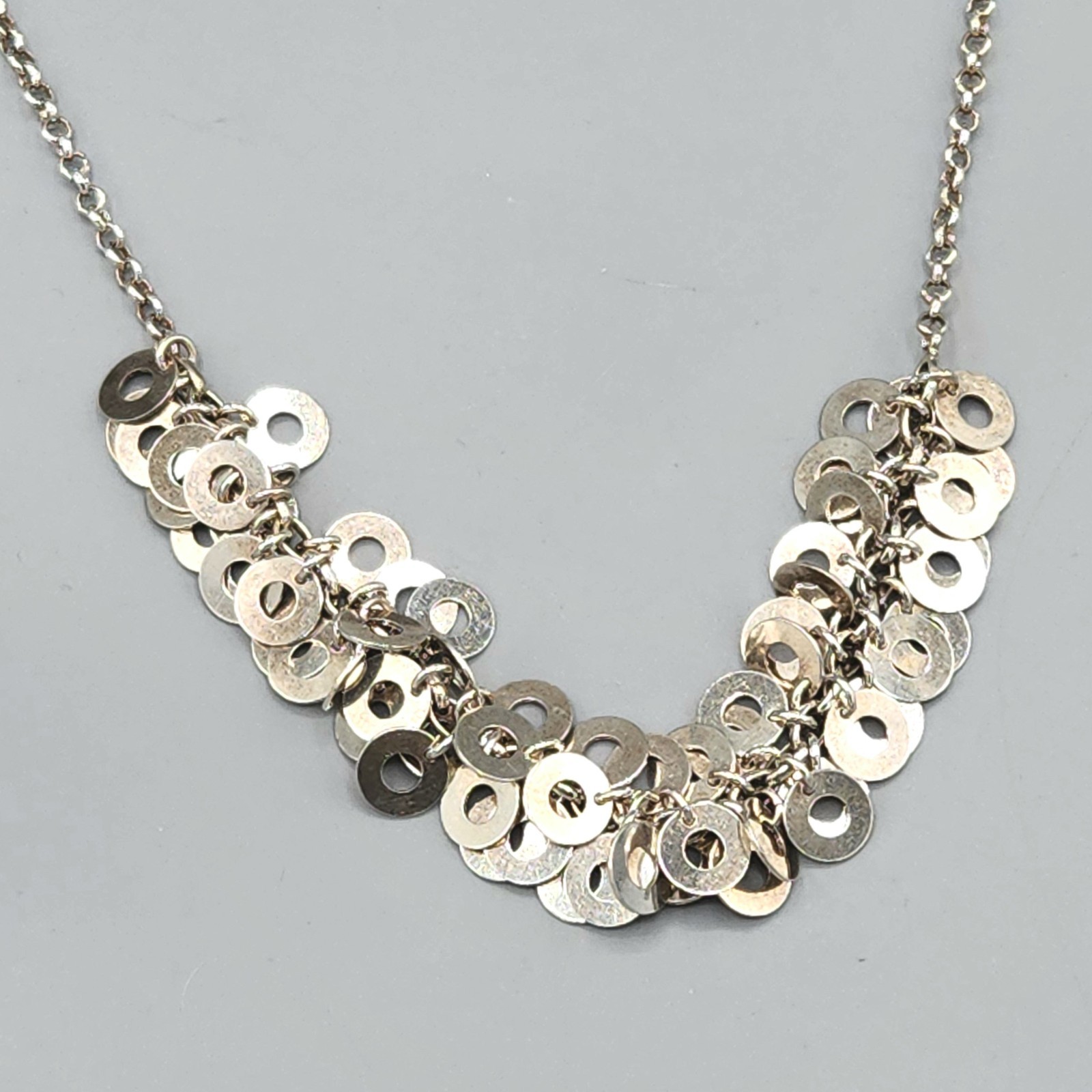 Solid Silver Sterling Disc Charm Dangle Fringe Ch… - image 1