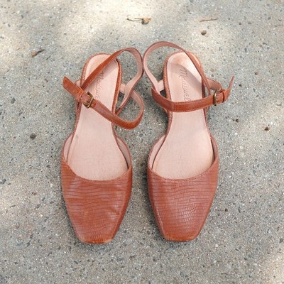 Madewell The Jeanne Slingback Flat Lizard Embossed Leather Nutmeg Brown Size 7
