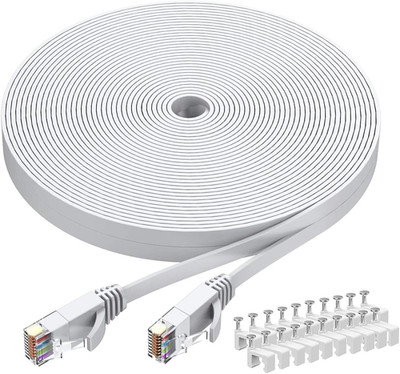 Cat6 Ethernet Cable 30 FT White, Cat-6 Flat RJ45 Computer Internet LAN Network E