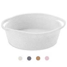 Small Basket Handles Rope Woven Storage Bin Shelf Organizer 12x8x5 Inch White