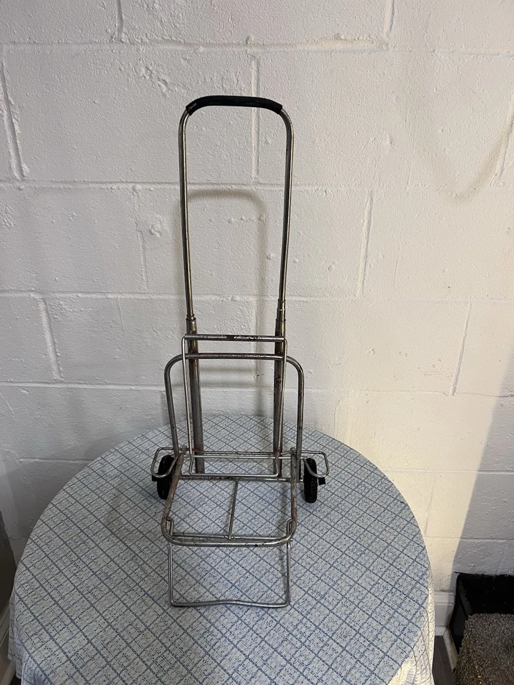 Vintage Stainless Aluminum Foldable Travel Caddy Luggage Cart Folding Rolling - Image 4 of 4