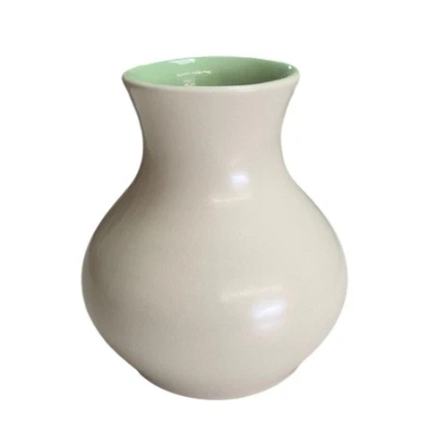 Vintage Red Wing USA M-1550 Pottery Vase Cream Exterior Mint Green Interior MCM