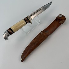 Vtg Western Cutlery P48A Fixed Blade Hunting Knife & Leather Sheath USA   B648