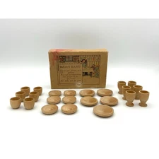 Vintage Wooden Miniature Doll Tea Set with Box RARE Collectible READ