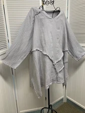HLT721 1X Sliver NWT Match Point Linen Shirt Tunic Pull Over Raw Edge NEW PLUS