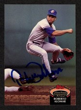 1992 Topps 159 Roberto Alomar Autographed Signed World Series Champions Blue Jay