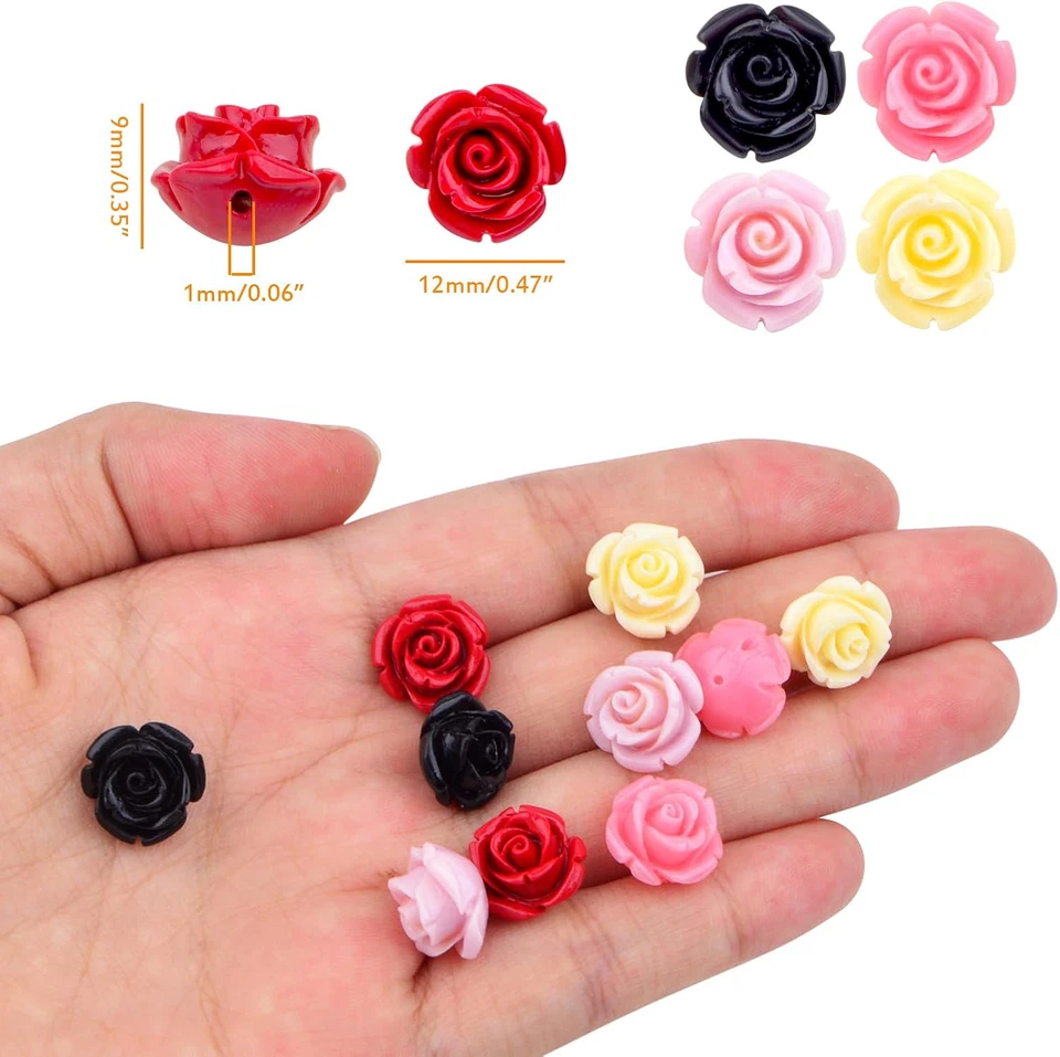 50 Pieces 12 Mm Rose Flower Beads Assorted Synthetic Coral Roseflower Loose Craf - Image 3 of 4