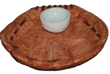 Russ Hand-Painted Ceramic Baseball Sports Glove Ball Serving Chip and Dip Set 