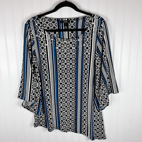 Alfani Top Medium Asymmetrical Hem 3/4 Sleeve Casual Womens Pullover Blouse