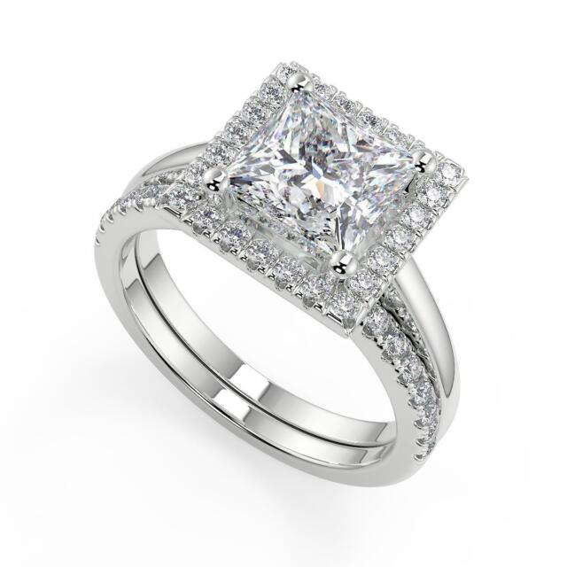 1.75 Ct Princess Cut Halo Diamond Engagement Ring SI2 F Treated 1.75 Ct Princess Cut Halo Diamond Engagement Ring SI2 F Treated