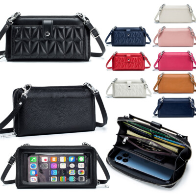 Womens Leather Wallet Crossbody Shoulder Strap Bag Touch Screen Cell Phone Purse