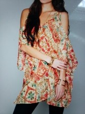 NWOT Show Me Your Mumu Womens M Cold Shoulder Boho Top Colorful 3/4 Sleeves