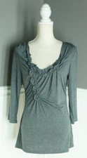 NEW Ana A New Approach Top Women's M Gray Ruched Ruffle Neck 3/4 Sleeves NWT