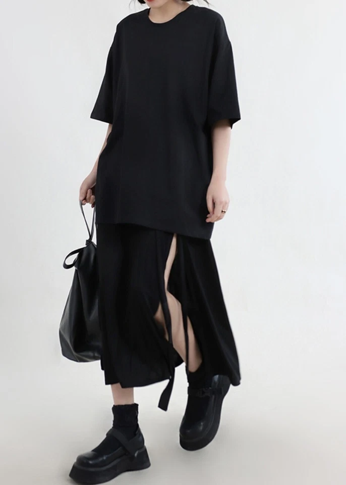 Ladies Black Urban  Long Unique Tunic Blouse Loose Floaty Autumn T Shirt Top  10 - Image 2 of 4