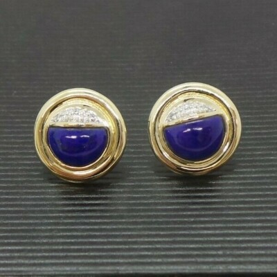 ATEMBERAUBENDER 14K YG LAPISLAZULI & DIAMANT OHRSTECKER A15241-4 3,50 GRAMM