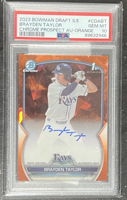 2023 Bowman Draft Sapphire Brayden Taylor Orange Auto 9/25 PSA 10