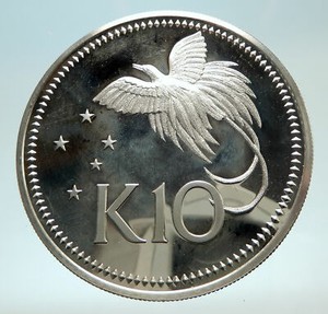 1980-PAPUA-NEW-GUINEA-Large-4-5CM-Exotic-Bird-Proof-Silver-10-Kina-Coin-i76758