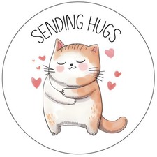 Valentine's Day Cat Stickers 24 Circle Labels Sending Hugs Round Envelope Seals