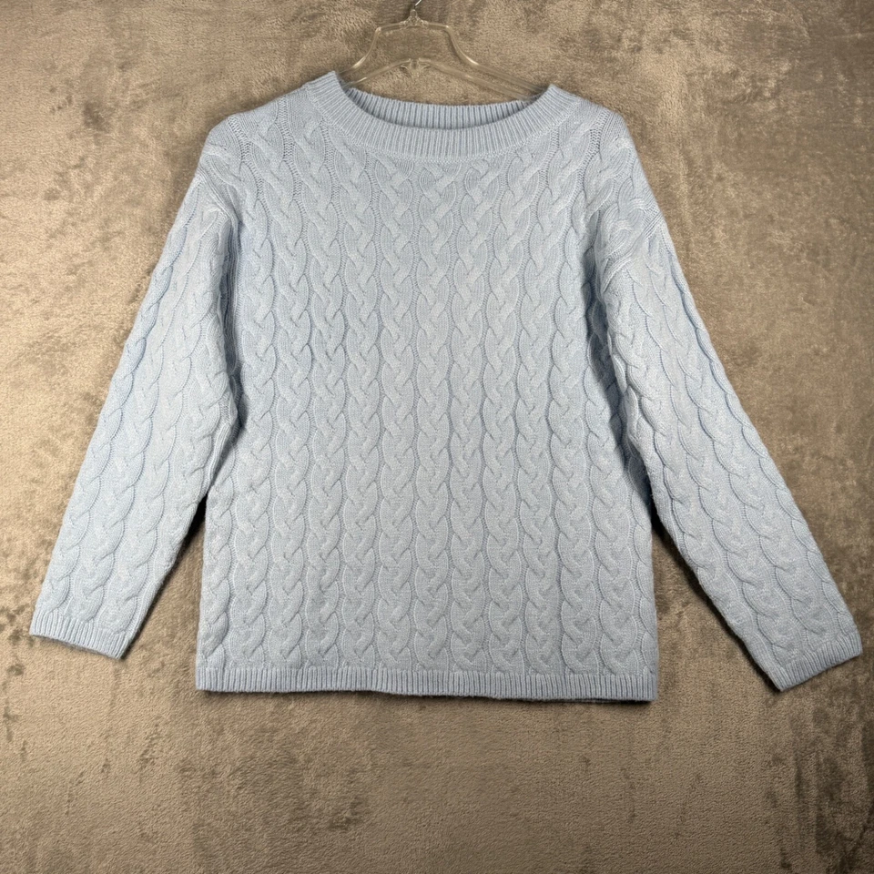 Peace Love World Sweater Cable Knit Pullover Crew Neck Warm Winter Blue XS - Image 2 of 4