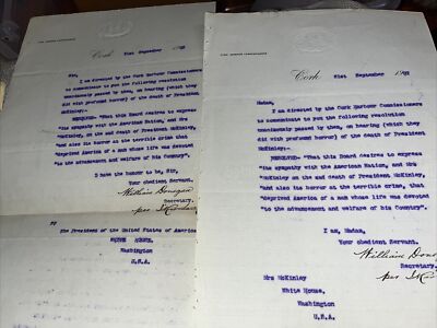 1901 Cork Harbour Commission Ireland Letter on President McKinley Assassination