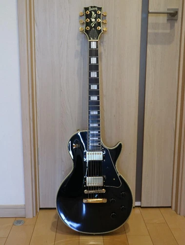 Burny Les Paul Custom Black RLC-80 Electric Guitar Mahogany W/Hard Case
