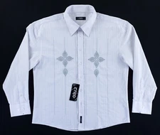 NEO NYC Men's 4XL Embroidered Long Sleeve Button Up Woven Sport Shirt White NWT