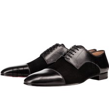 New Men's Black Color Oxford Cap Toe Suede  Real Leather Lace Up Formal Shoes