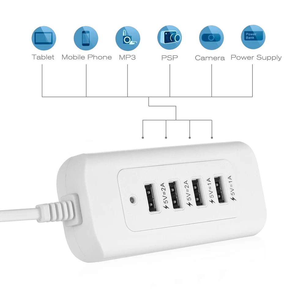 4 Multi-Port USB Hub Wall Charger Fast Charging Station for Desktop Cellphone US