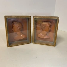 Set Of 2 Vintage Shadowbox Framed 3D Relief Silhouette 4"X5"