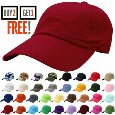 Baseball Cap Plain Strapback Adjustable Solid Blank Hat Polo Style Visor Caps