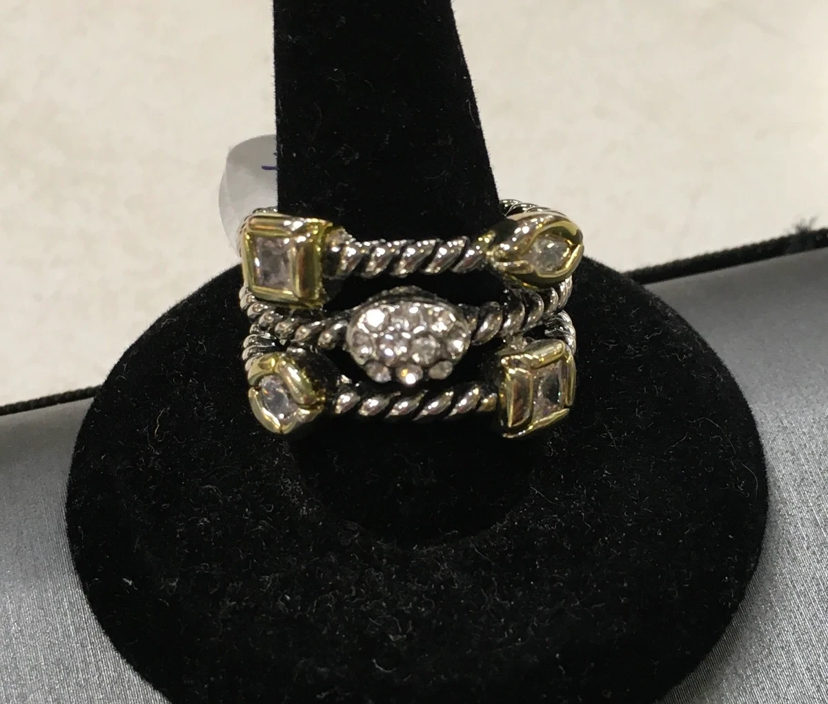 Multi 3 line rope twist with rhinestones ring | eBay