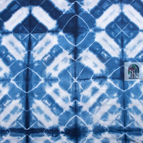10 Yard Hand Tie Dye India Cotton Block Print Artisan Fabric Blue & White Fabric