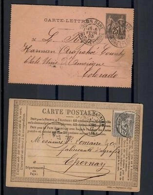 FRANCE 1877/93 ENTIER POSTAL pour USA & 1 CARTE POSTALE TIMBRE TYPE SAGE - Photo 1/4