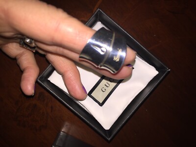 AUTHENTIC GUCCI BAMBOO RING .925 STERLING SILVER GG LOGO