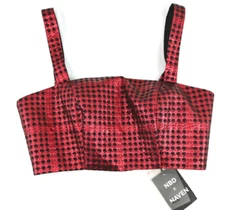 New With Tags NBD X Naven Women's Red Black Patterned Crop Top XS