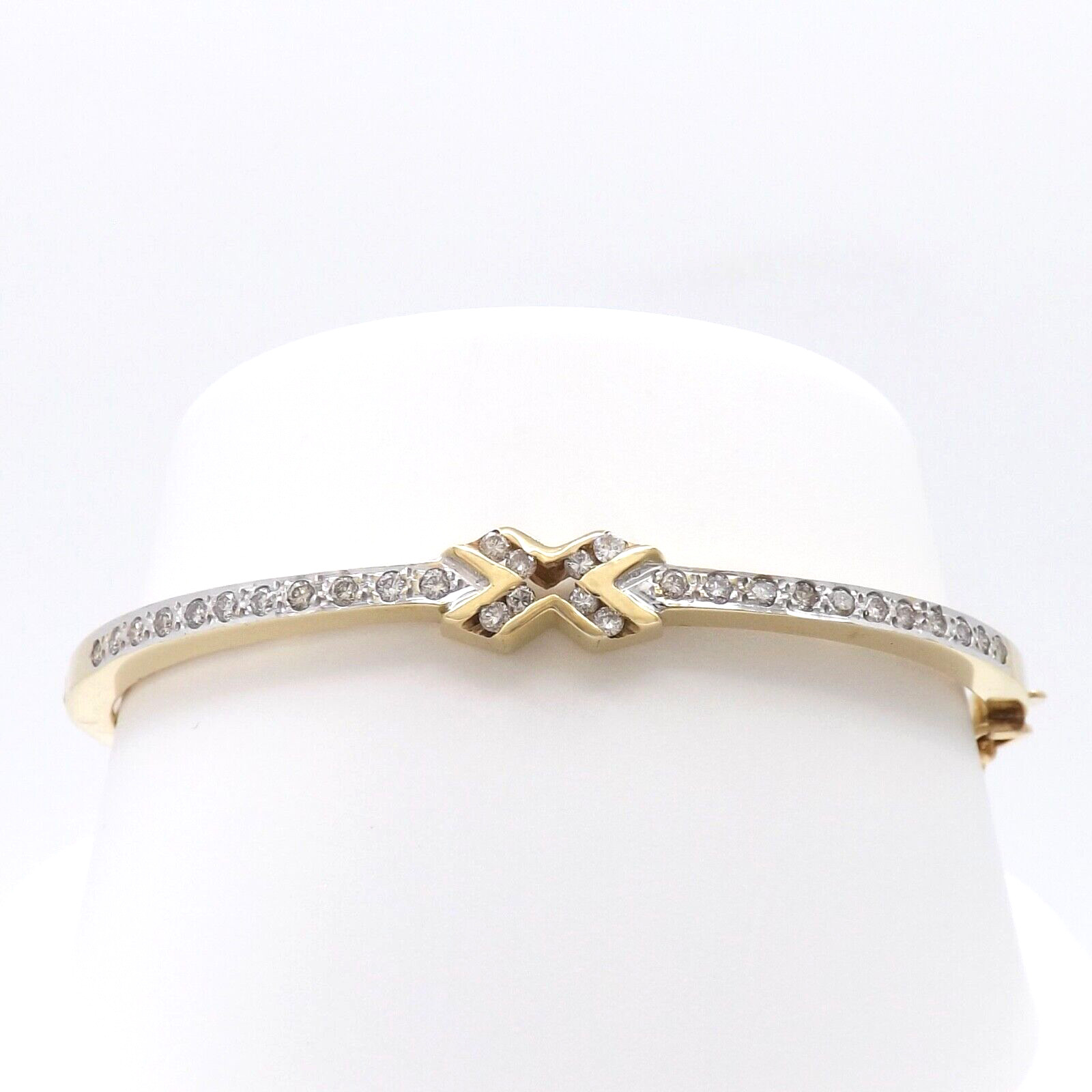 Solid Gold Natural Diamond X Hinged Bangle Bracel… - image 1