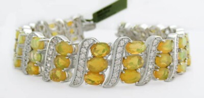 ECHTES 24,30 kt OPAL & WEISSE SAPHIRE TENNIS ARMBAND 0,925 Silber -35,7 Gramm