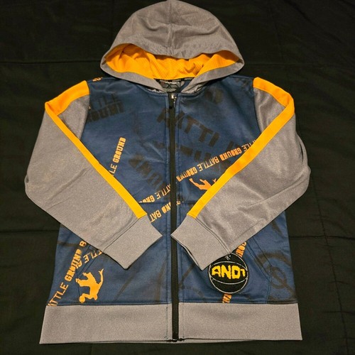 AND1 Boy's Zip-Up Basketball Hoodie Blue & Yellow Size 6/7 Small