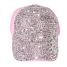 Women's Bling Studded Glam Baseball Cap Sparkly Rhinestone Adjustable Hat Pink