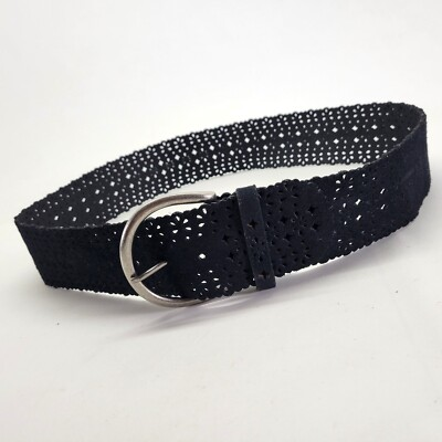 #ad Cut Out Leather Belt 36 L Suede Wide Black PW5957001 $20.66