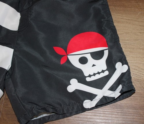 Little Boy's SIZE 3/4 Striped Pirate Skull & Crossbones Swim Trunks Board Shorts - Picture 2 of 4