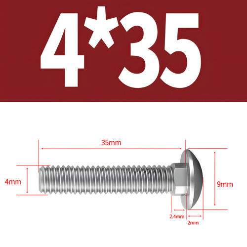 Tornillos de bloqueo de acero inoxidable M4 DIN 603 A2 tornillos planos redondos acero plano M4x - Imagen 12 de 13