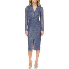 175 Michael Kors Women's Printed Twist-Front Dress, Blueberry, SIZE-XL