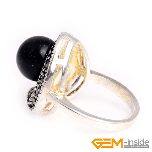 Natural Gemstone Charms Rings Jewelry Tibetan Silver Marcasite Women Gift 6#-8# - Picture 16 of 43