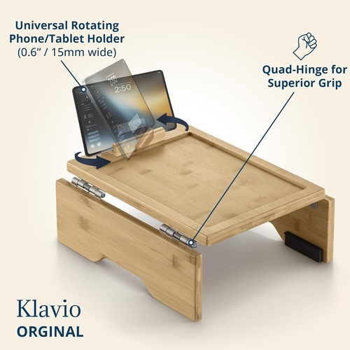 Stylish Clip-On Bamboo Armrest Table with Rotatable Phone Stand for Living Room - Picture 4 of 9
