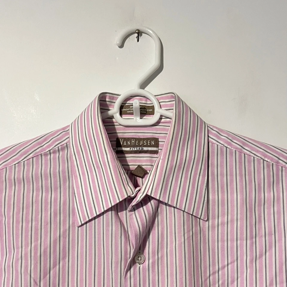 Van Heusen Mens Dress Shirt Size 15 32/33 Striped Fitted Wrinkle Free Broadcloth - Image 2 of 4