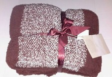 NWT Barefoot Dreams CozyChic Stripe Throw Blanket Rosewood Burgundy 45 X60
