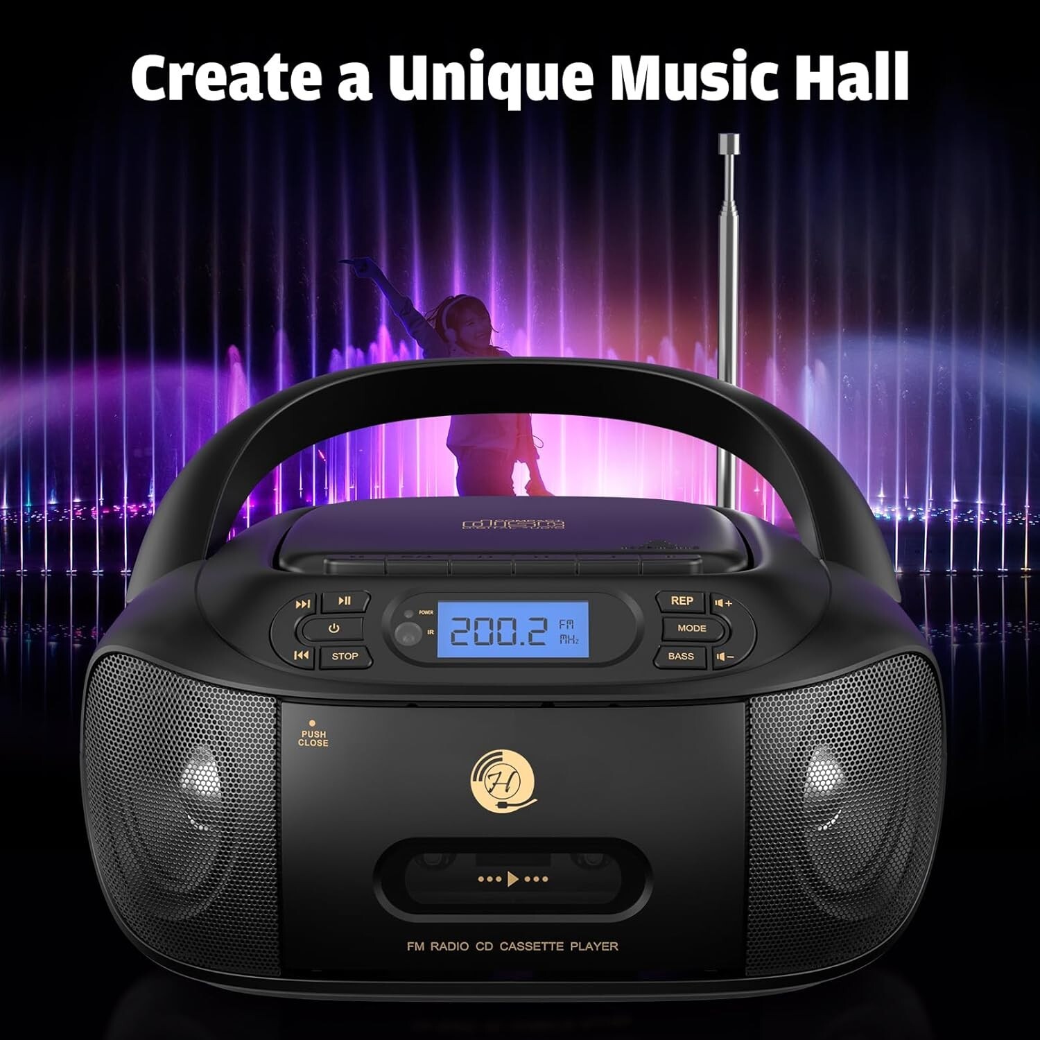CD Cassette Player Combo Rechargeable Boombox with Bluetooth FM Radio Recording